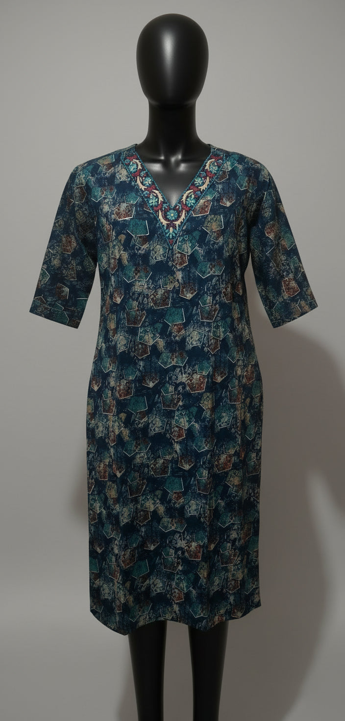 Dark Blue Rayon Raya 2PC - Kurti Set