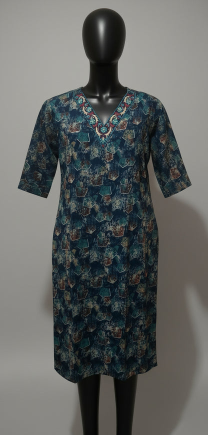 Dark Blue Rayon Raya 2PC - Kurti Set