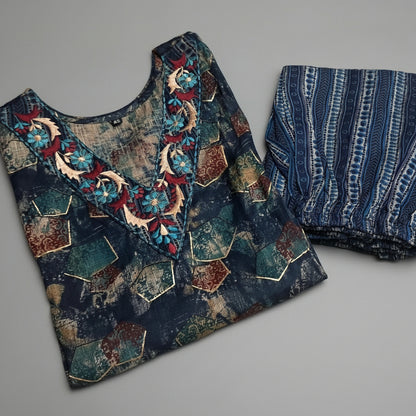 Dark Blue Rayon Raya 2PC - Kurti Set