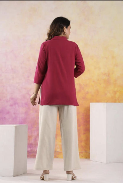 RaniPinkWhite KhadiCotton CoOrdSet