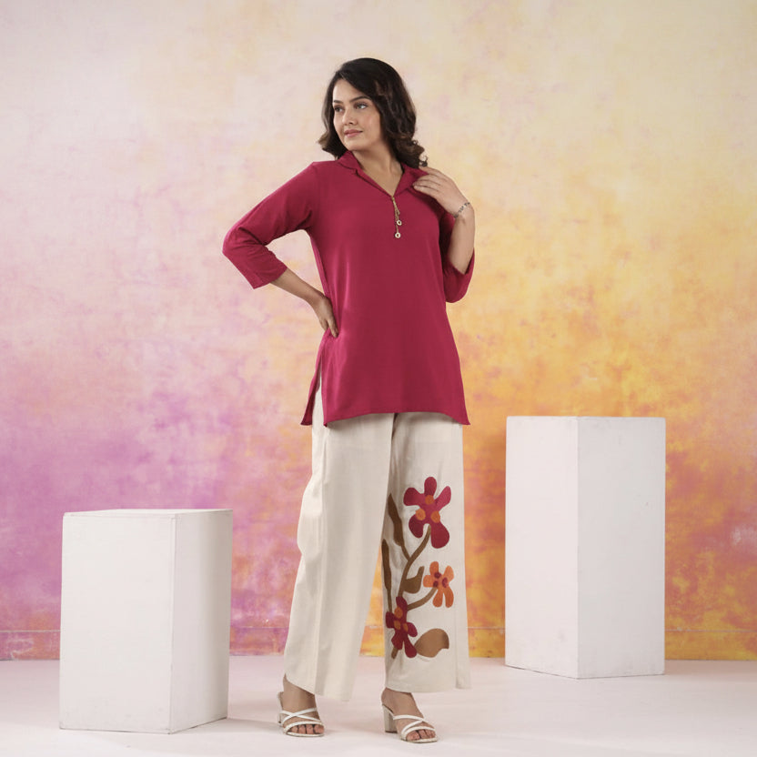 RaniPinkWhite KhadiCotton CoOrdSet