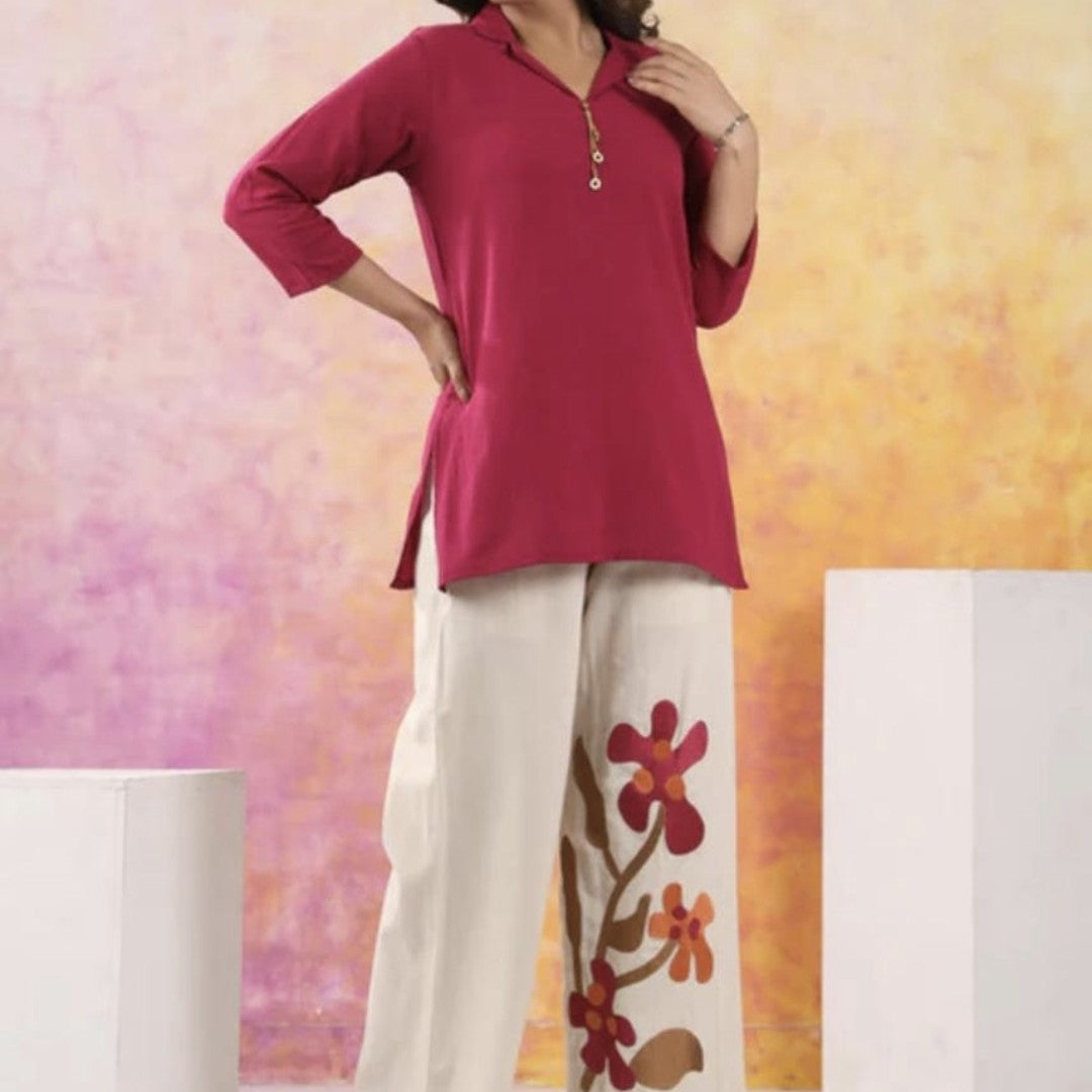 RaniPinkWhite KhadiCotton CoOrdSet