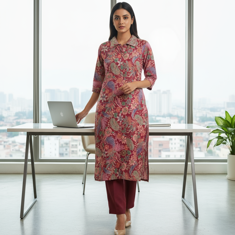 Maroon Silk 2PC Kurti Set
