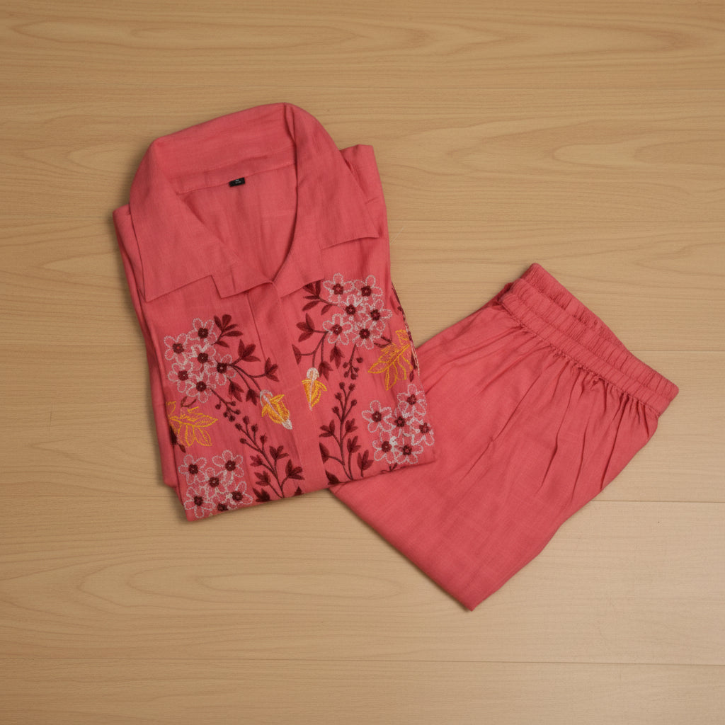 Pink CottonRayon Shirt CoOrdSet