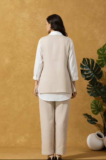 White JuteCotton Shirt CoordSet