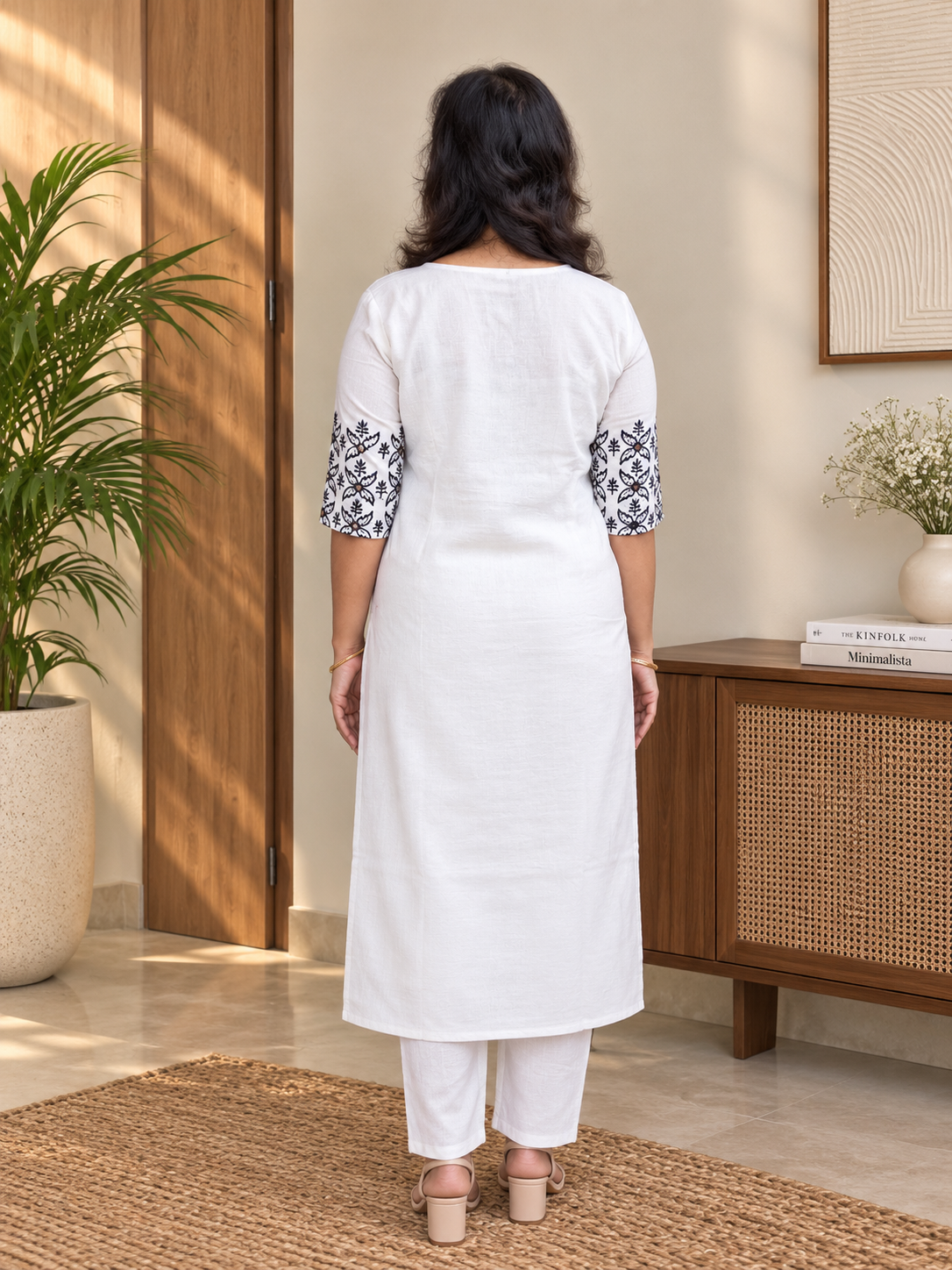 WhiteBlack CottonFlex KurtiSet