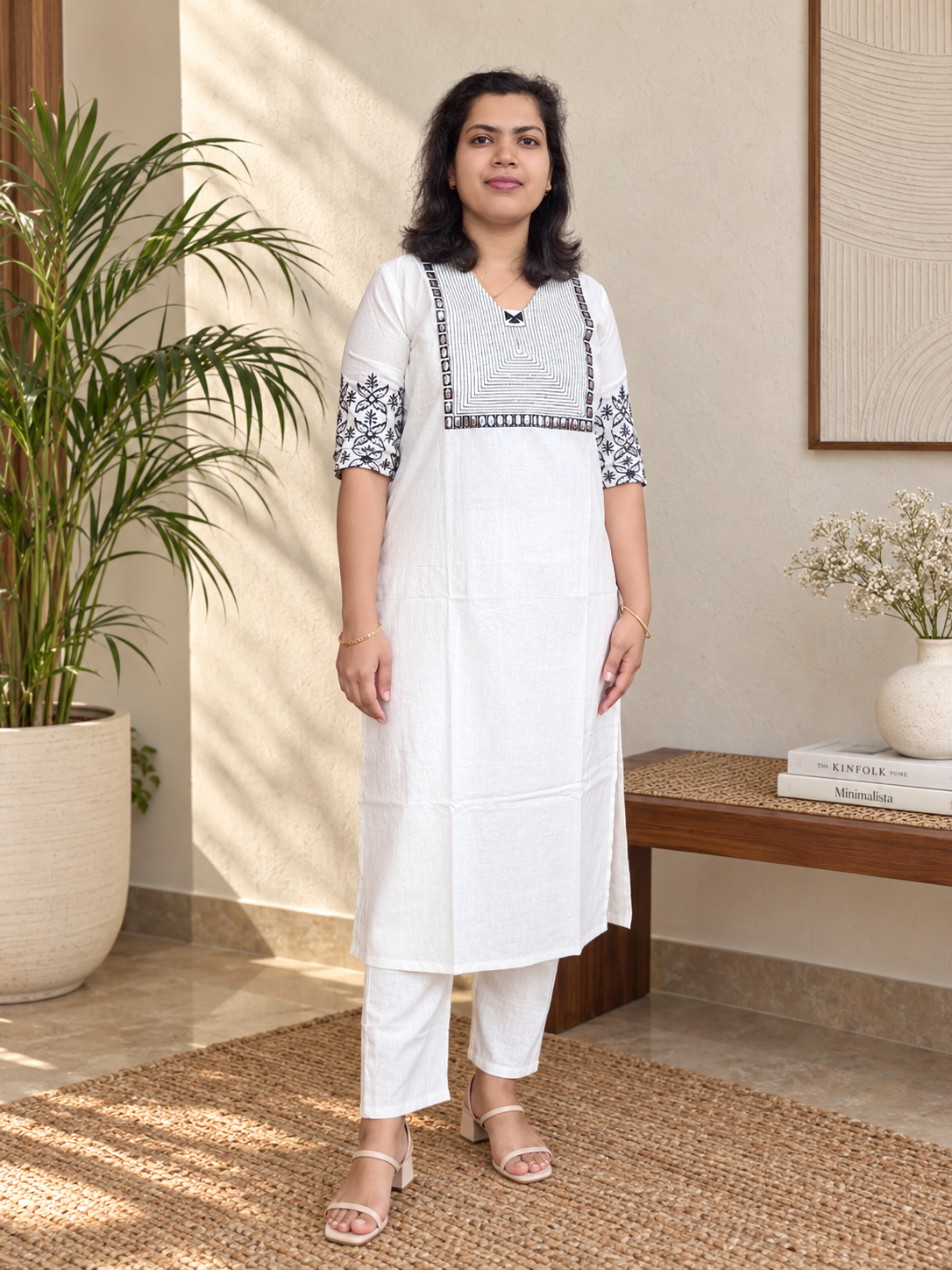 WhiteBlack CottonFlex KurtiSet