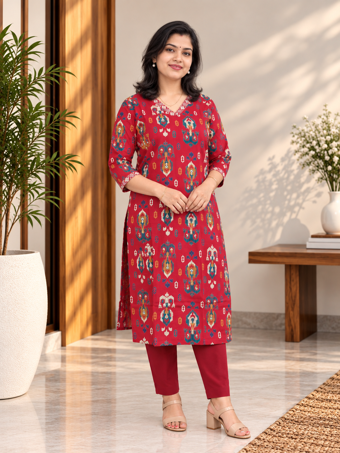 Red Cotton KurtiSet