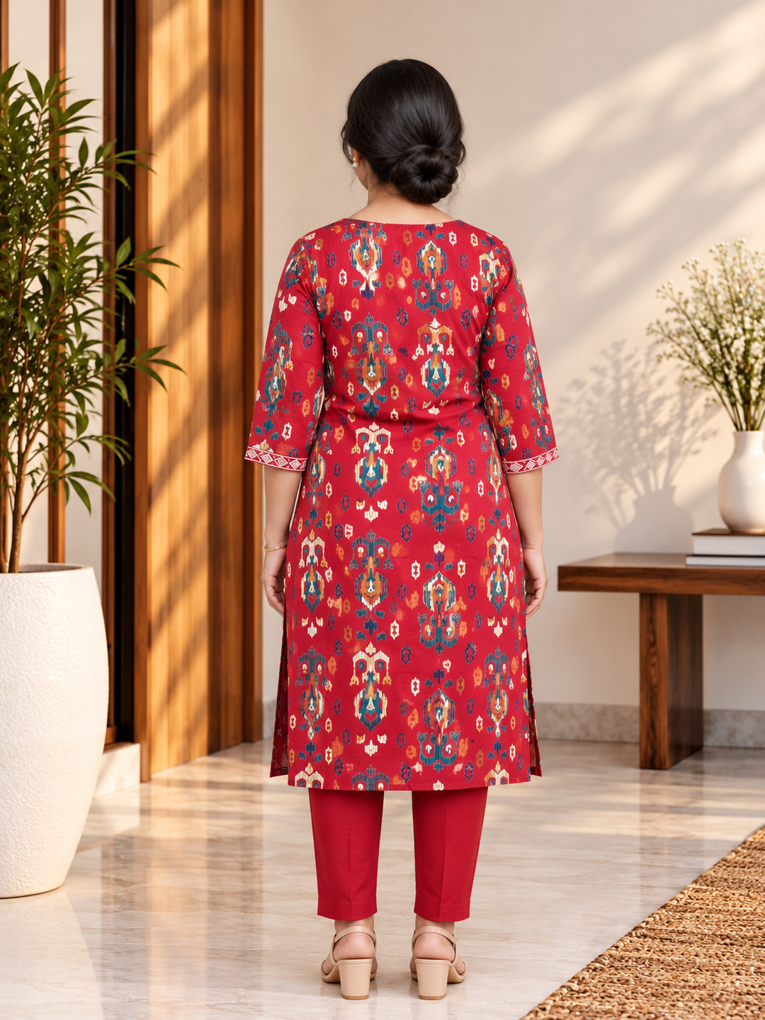 Red Cotton KurtiSet