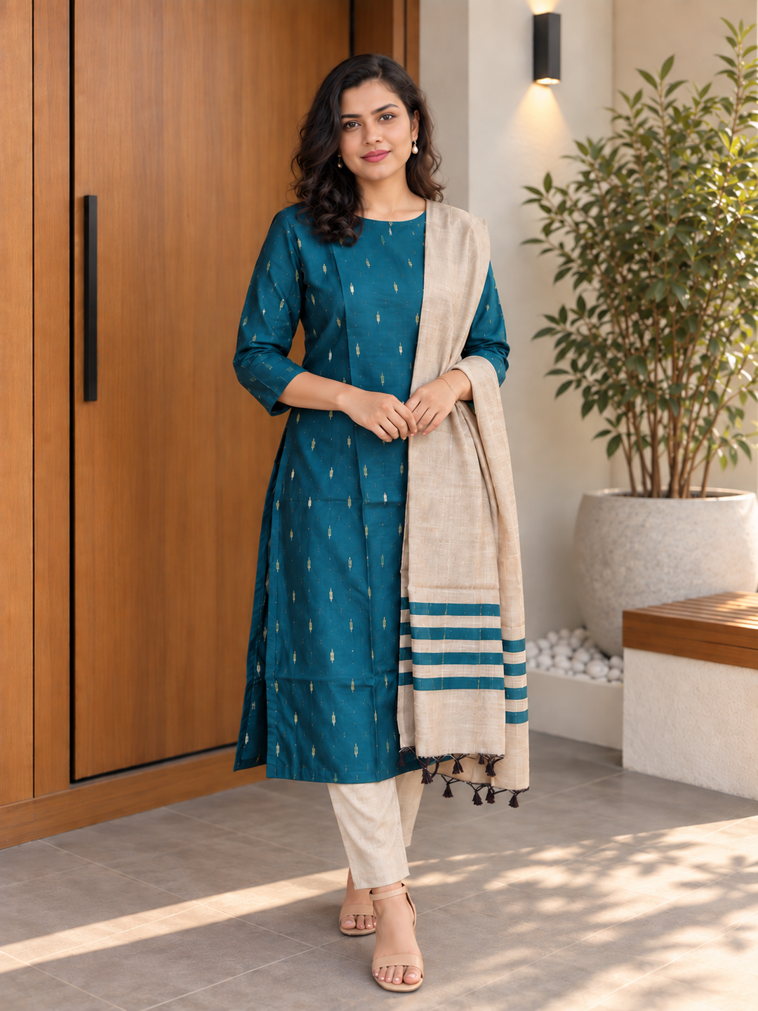 TealBlue SouthSilk DupattaSet