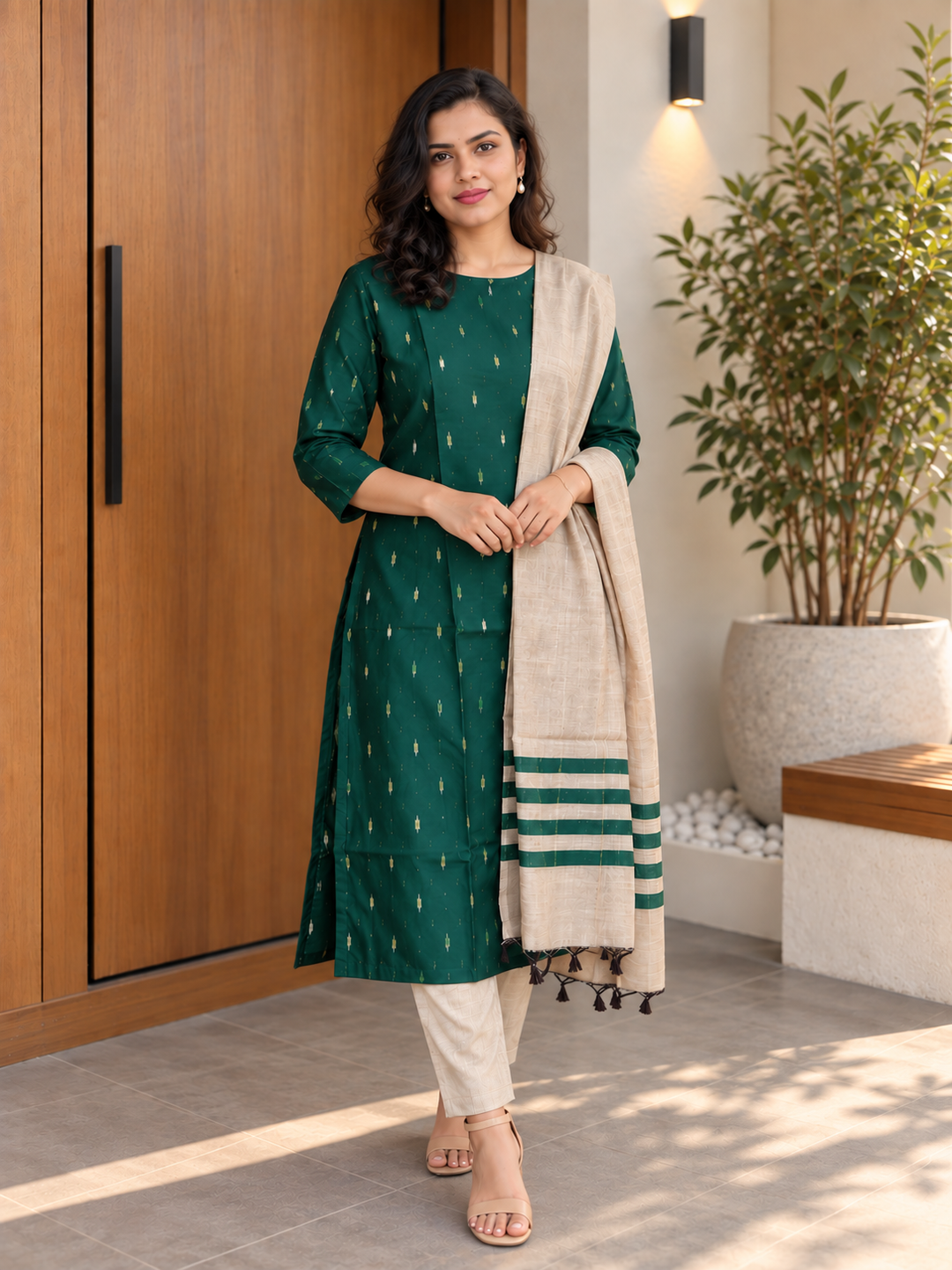 EmeraldGreen SouthSilk DupattaSet