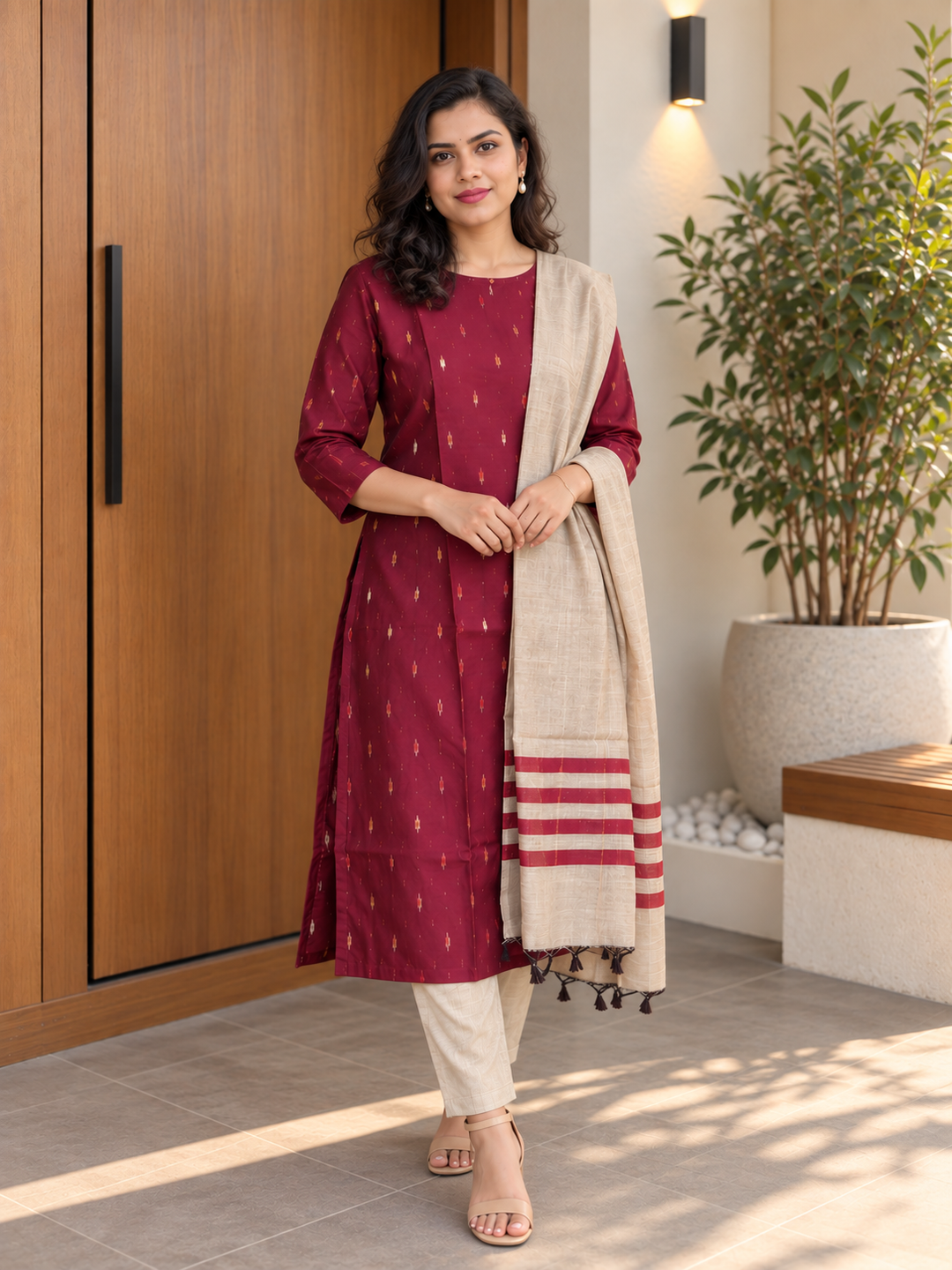 MaroonRed SouthSilk DupattaSet